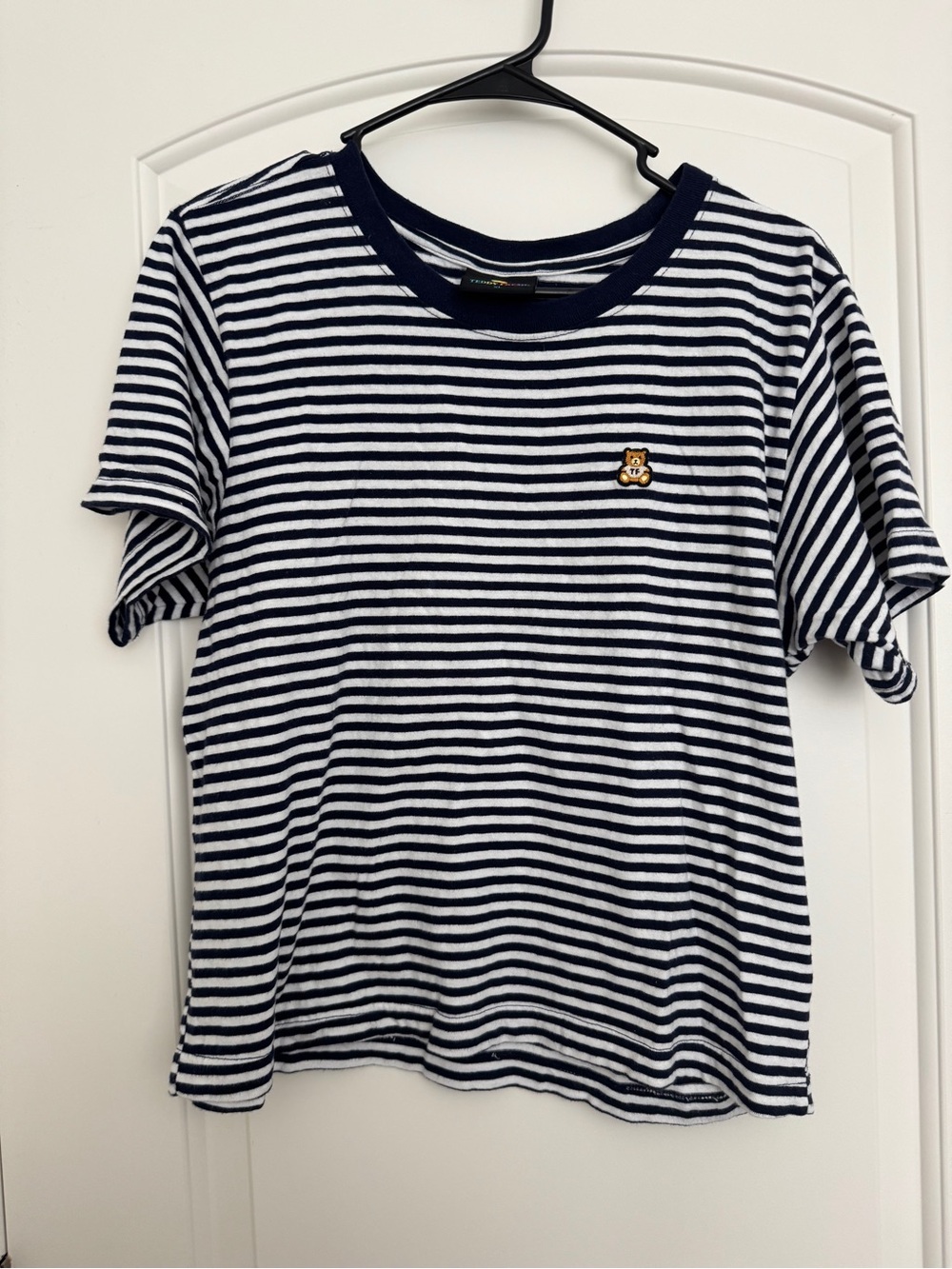 Teddy Fresh Navy & White Striped Short Sleeve Tee with Bear Patch